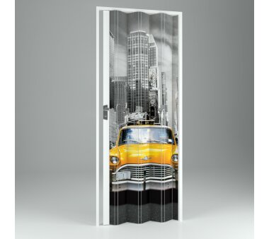 Kunststoff-Falttür mit Motivdruck Skyline/Taxi B...